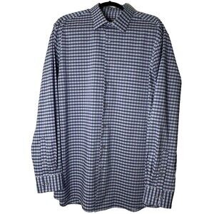 Van Heusen Dress Shirt Men's Siz 17.5 36/37 Tall Fit Blue Plaid Button Front